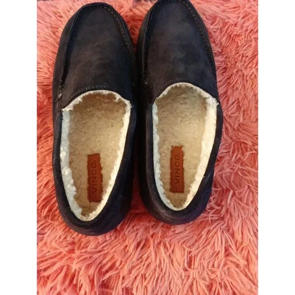 Men's Vince Gomez Leather/Suede/Faux Fur Black Slip On Loafers Size 9.5M - Picture 5 of 8